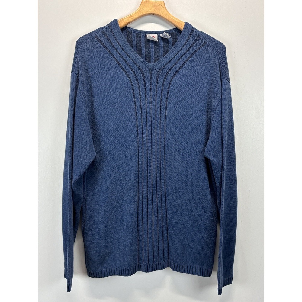 Vtg Anchor Blue Brand Sweater Sz Large Men's Blue 90's Ribbed Vneck Y2K Skater